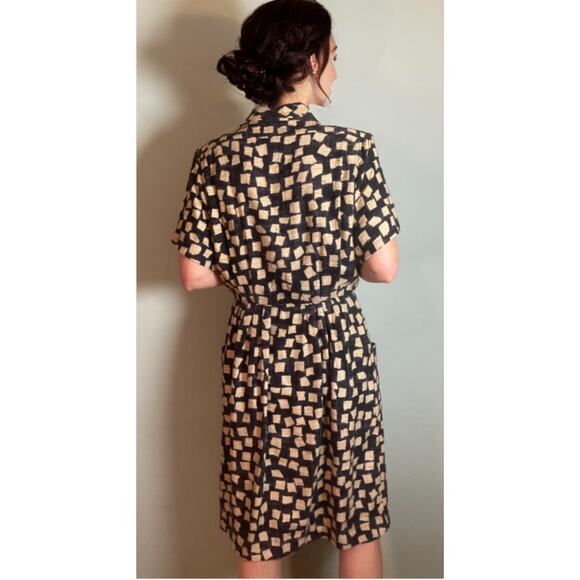 Yves Saint Laurent Rive Gauche Vintage 70s/80s Linen Print Dress Sz 44 - Picture 4 of 8